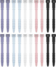 Cinture per cavi in silicone, cinture per cavi riciclabili, 20 cinture per cavi in gomma per il controllo dei cavi, organizzatore per cavi elastico per scrivania domestica. Cinture per cavi di 11,4 cm in colori bianco, nero, rosa, viola e blu.