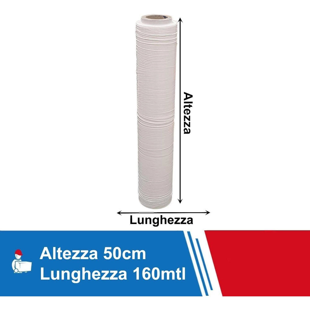 Trade Shop - Film Estensibile Pellicola Bianca Rotolo Manuale Per Imballaggi 160mx23myx50cm -