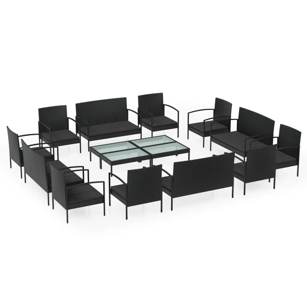 Set Divani da Giardino 16 pz con Cuscini in Polyrattan Nero cod mxl 39196
