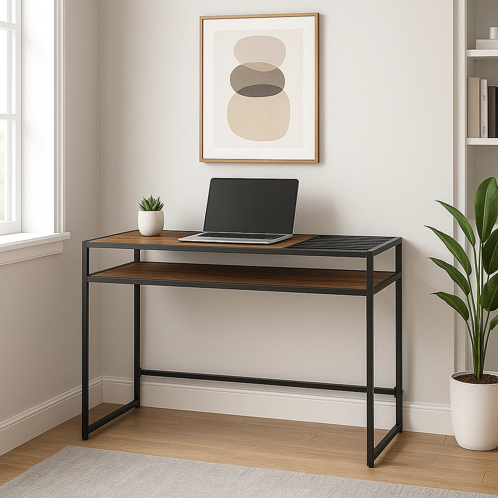 Scrivania Tavolo Consolle PC Legno e Metallo con Portadocumenti Casa Ufficio