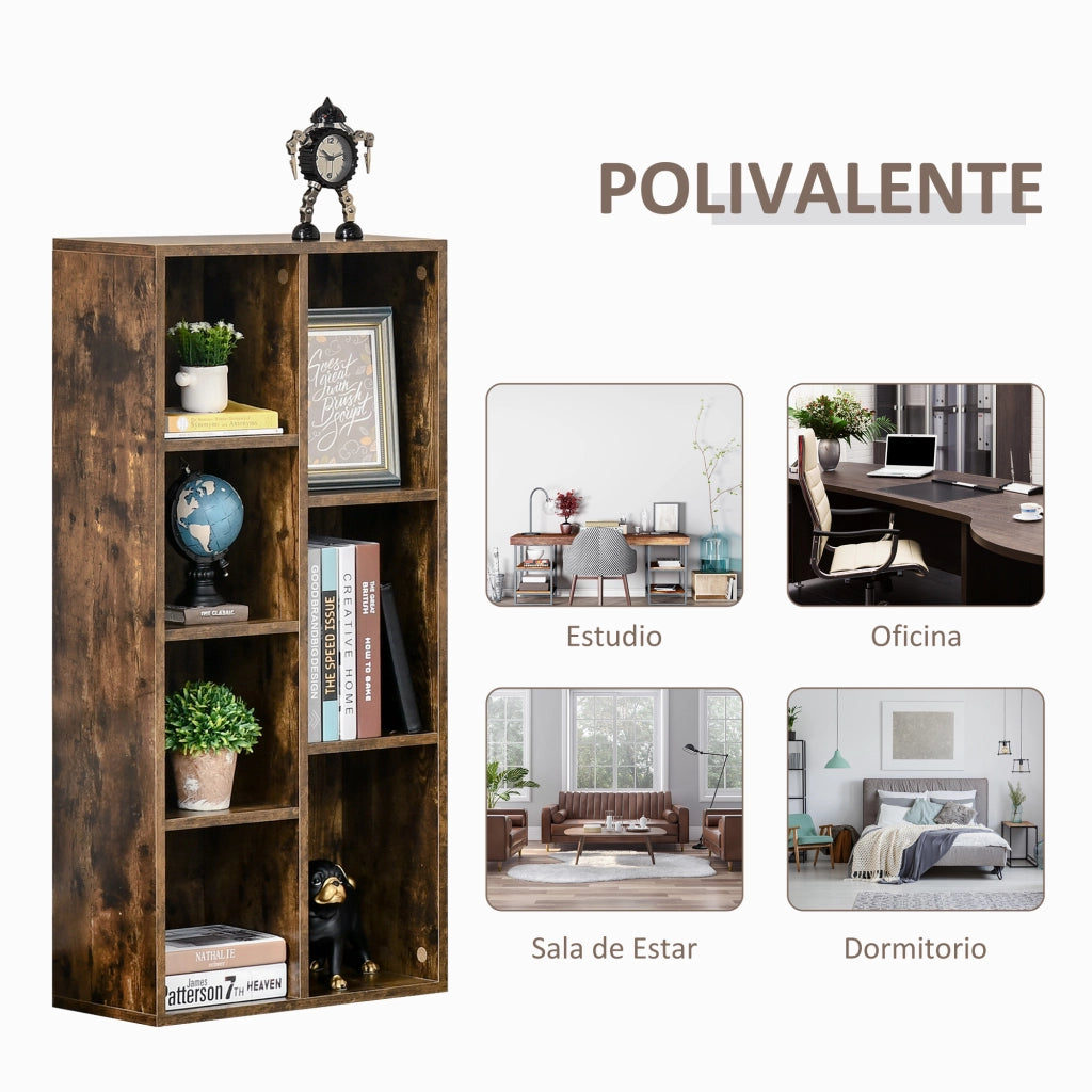 Libreria Rustica in Legno con 7 Ripiani ¨C Zephmum ¨C Marrone 50x24x106 cm
