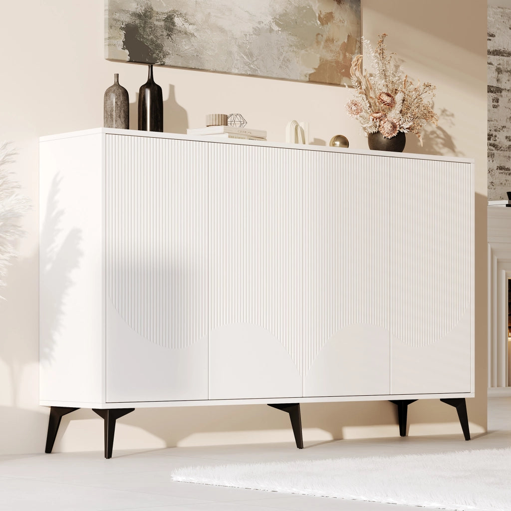 Sideboard Credenza ¨C Xylo ¨C Bianco, 4 Ante, Gambe in Metallo, 160 cm