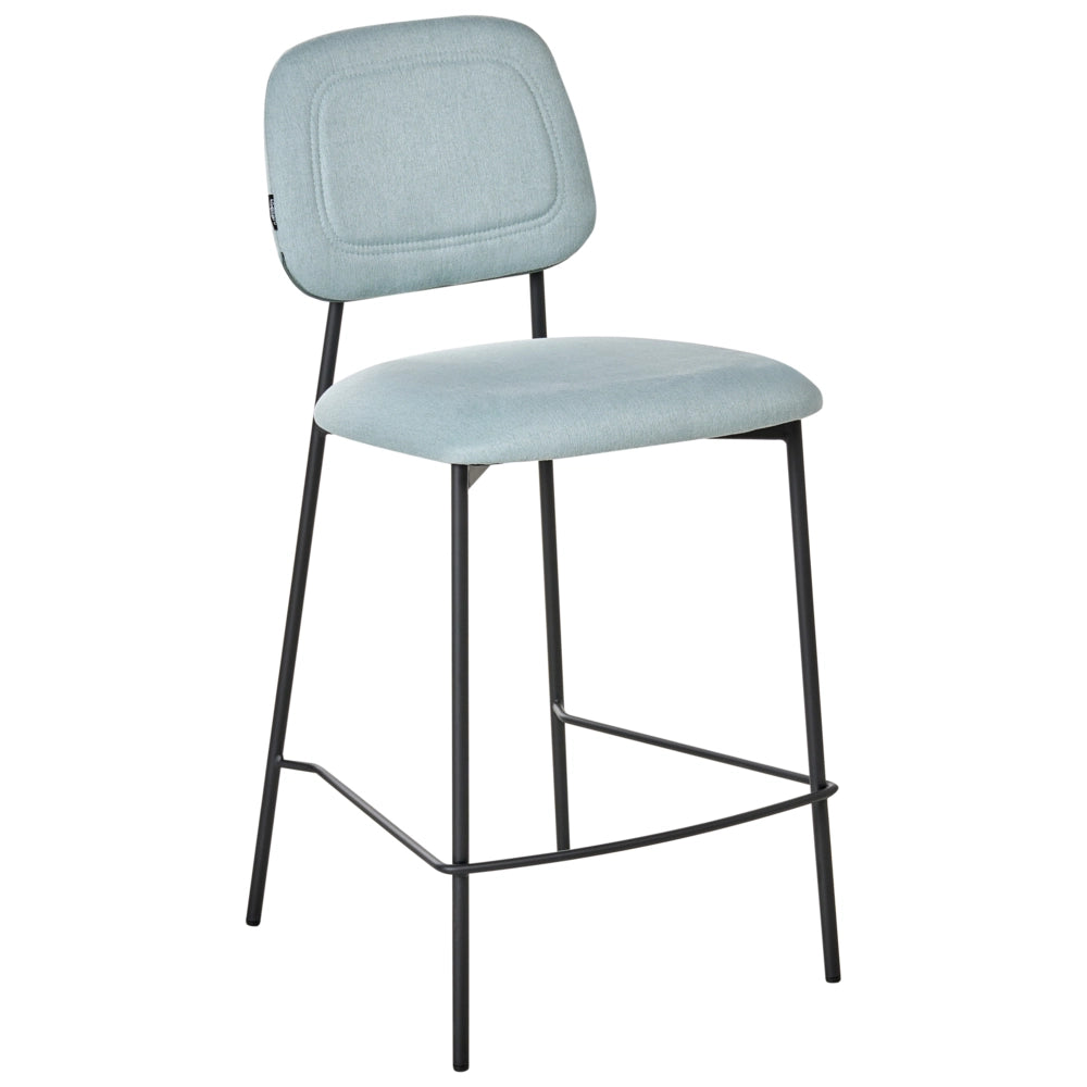 Set di sedie da pranzo moderne da bar in tessuto azzurro Struttura in ferro nero Seduta ad altezza banco Design moderno