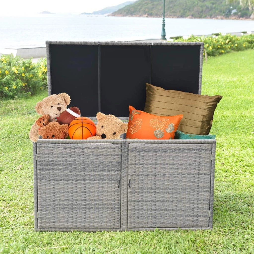 Cassapanca Per Esterni in Metallo e PE Rattan, Ideale Per Tenere in Ordine, 310 L,115 x 60 x 65/120 cm, 2 Colori (Grigio)