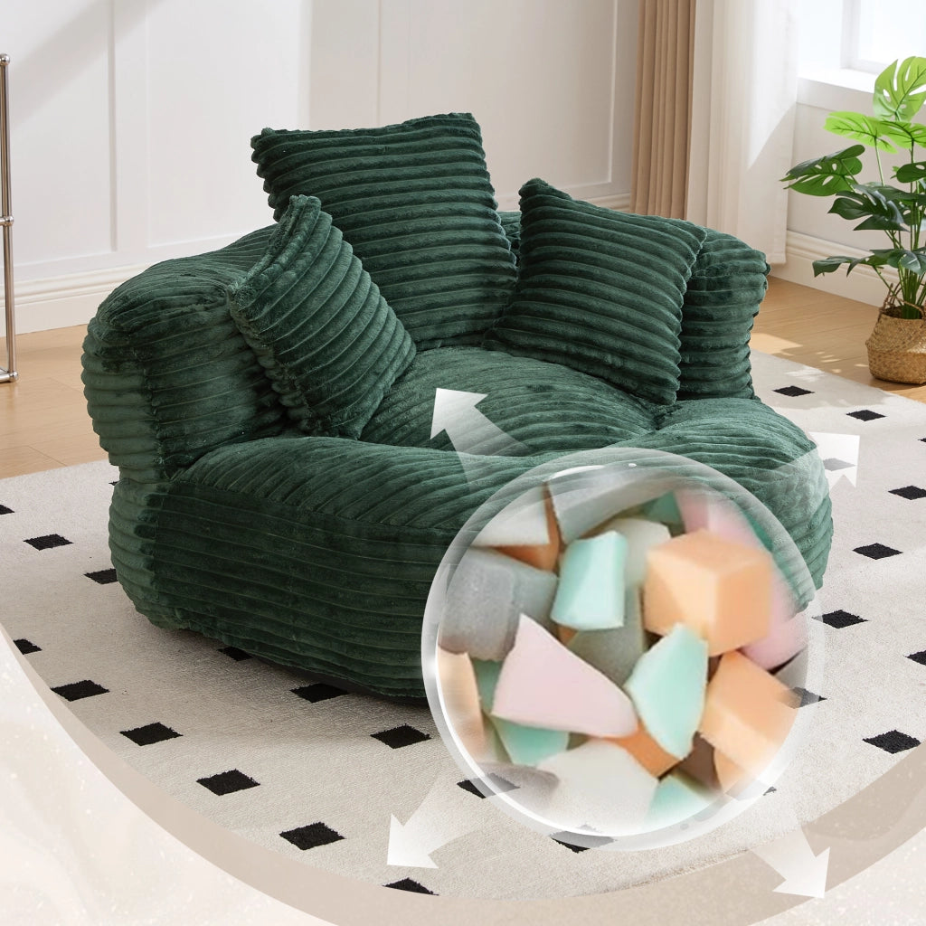 OKWISH Poltrona Pouf con Schienale Alto, Braccioli Avvolgenti e Seduta Ampia, Velluto a Coste, Verde Smeraldo