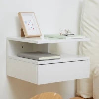 Set da 2 Comodini Moderni Sospesi con Cassetto e Mensola in Legno 35x32x22.5cm, Bianco Lucido