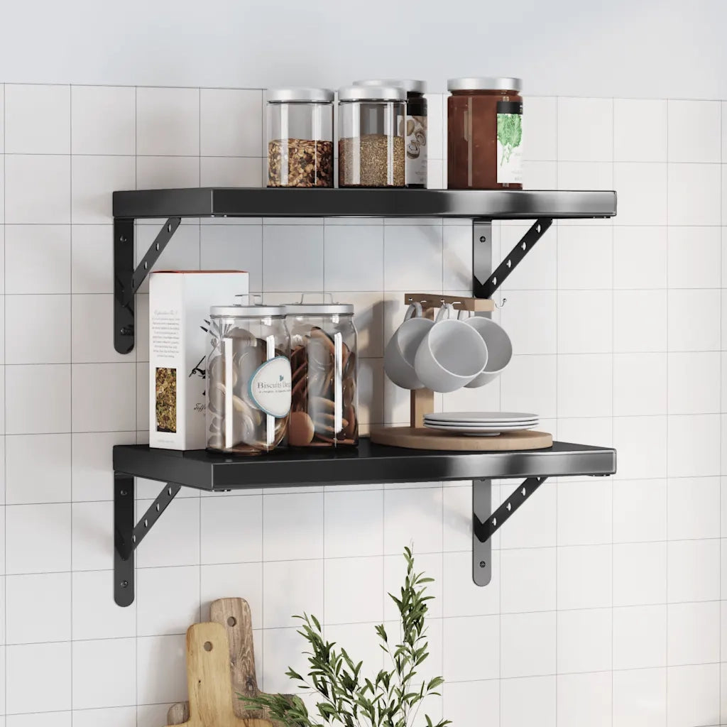 2 pz Mensole a Muro | Scaffale Parete | Ripiano a parete 50x30 cm Nero in Acciaio Inossidabile