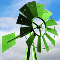 Mulino a vento da giardino stile USA verde, altezza 245 cm, Ruota a vento con cuscinetti a sfera