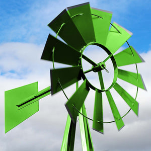 Mulino a vento da giardino stile USA verde, altezza 245 cm, Ruota a vento con cuscinetti a sfera