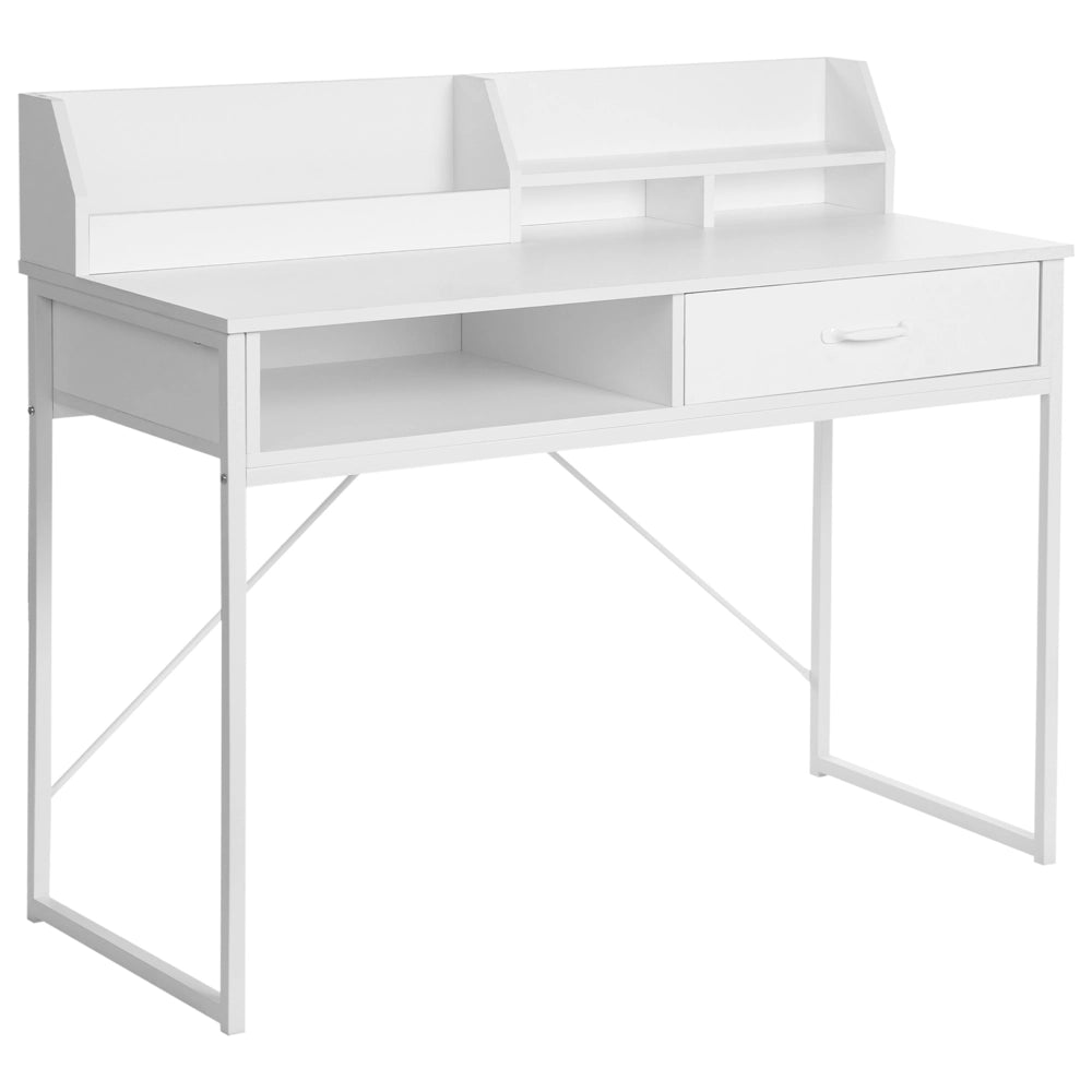 Scrivania da ufficio MDF bianco e gambe in metallo 110 x 50 cm Cassetto Ripiano aperto Scandinavo