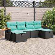 Set Divano da Giardino 6 pz con Cuscini Nero in Polyrattan