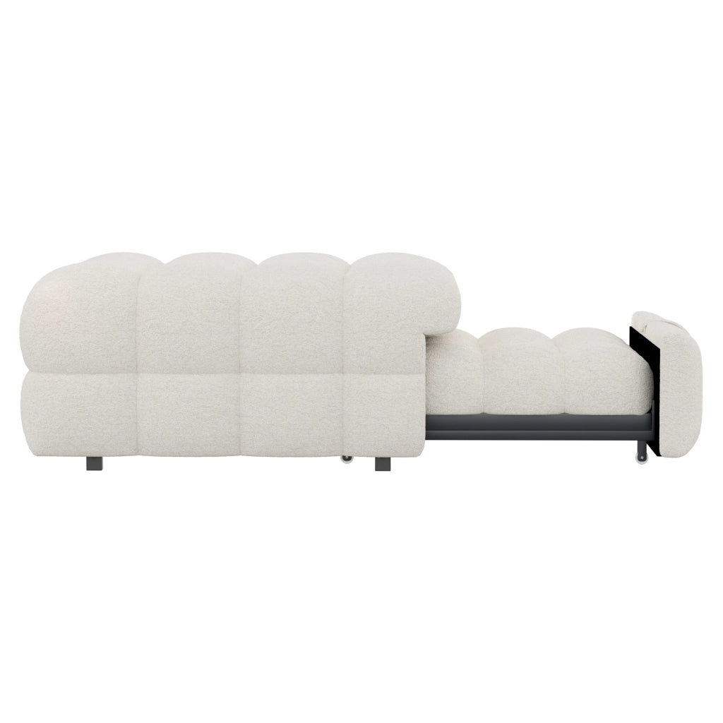Divano Letto Convertibile 1 Posto 2 in 1 con Pouf; Seduta Imbottita Morbida Salvaspazio; in Teddy Beige