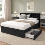 DESMIU Letto singolo 160 × 200 cm con testiera, 2 cassetti, senza materasso, in velluto nero