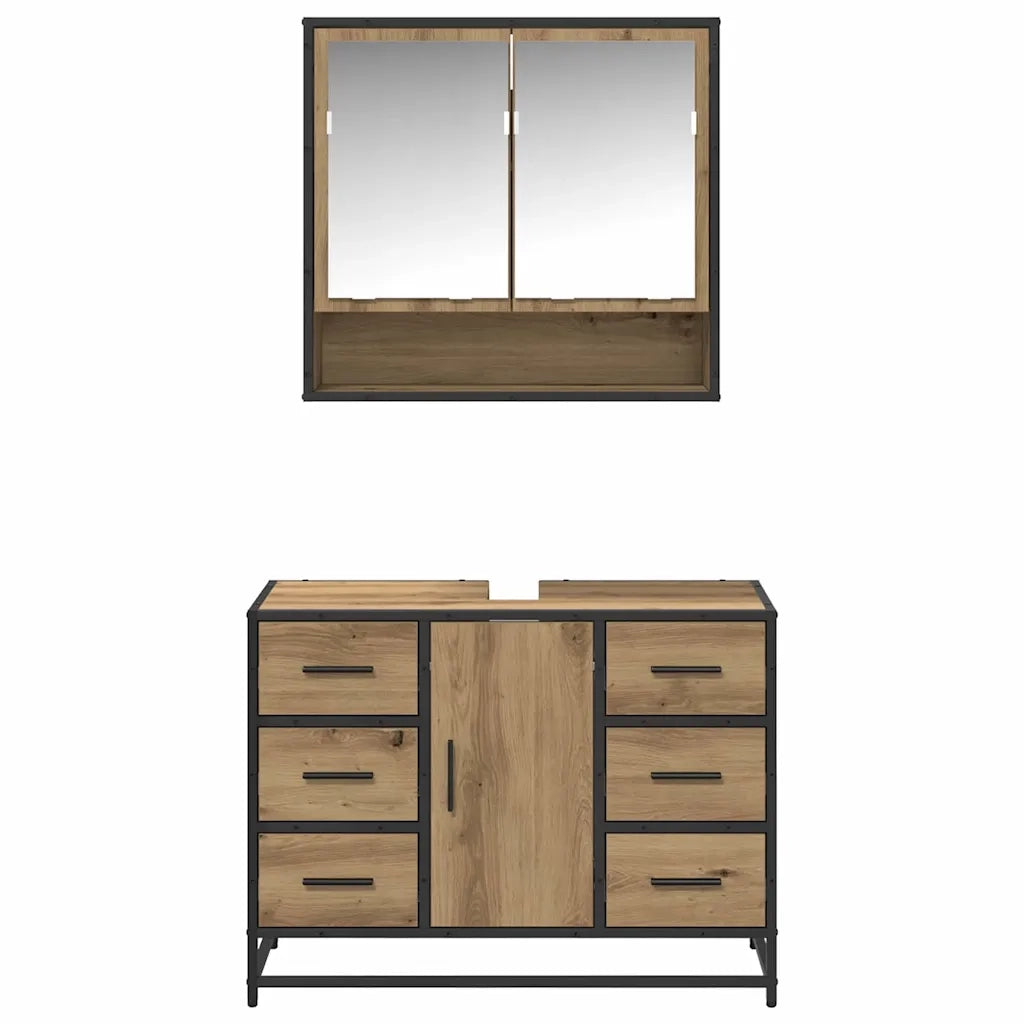 vidaXL Set di mobili per il bagno con porta 2 pcs rovere artigianale