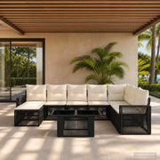 Set Divano da Giardino 9 pz Nero e Bianco Crema polyrattan 3436834