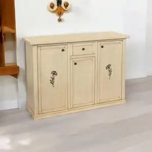 Credenza madia buffet in legno Shabby chic avorio anticato decorato rametta