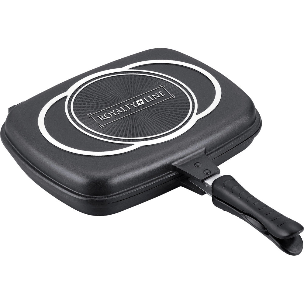Trade Shop - Doppia Piastra Bistecchiera Chef Cucina Da 34 Cm Rivestimento Antiaderente Marmo -
