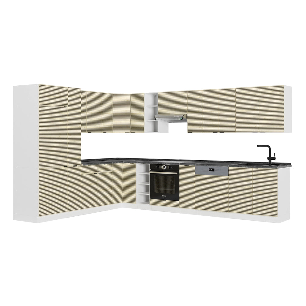 Cucina angolare completa Fame-Line Pannello in quercia/Bianco 347 x 60 cm, PL Antracite Vicco
