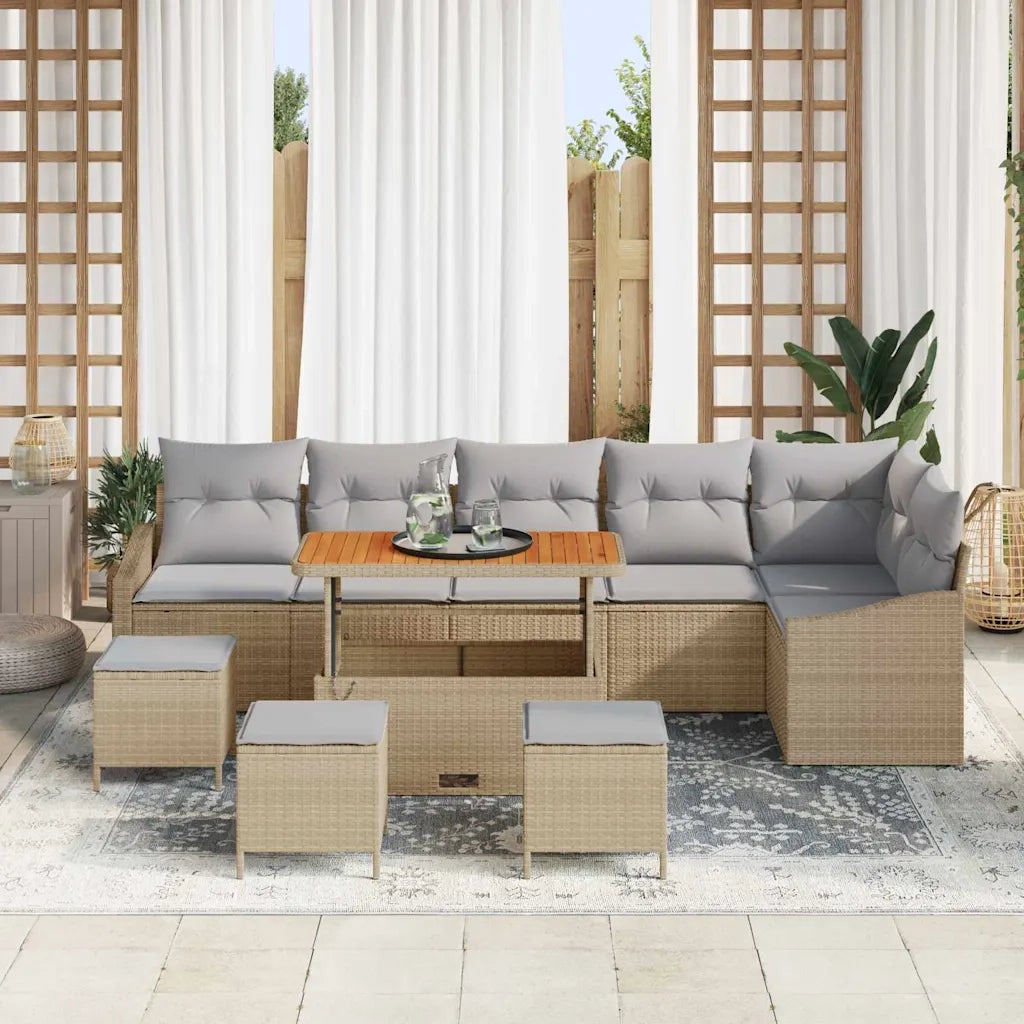 Set Divano da Giardino con cuscino 10 pcs Beige polyrattan