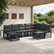 Set di divani da esterno 9 pcs Nero e Grigio scuro Poliestere