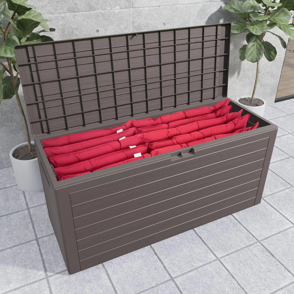 ® Baule da Giardino XXL 280L Effetto Legno Cassapanca Richiudibile 116x43x55cm Box Multibox Contenitore Cuscini