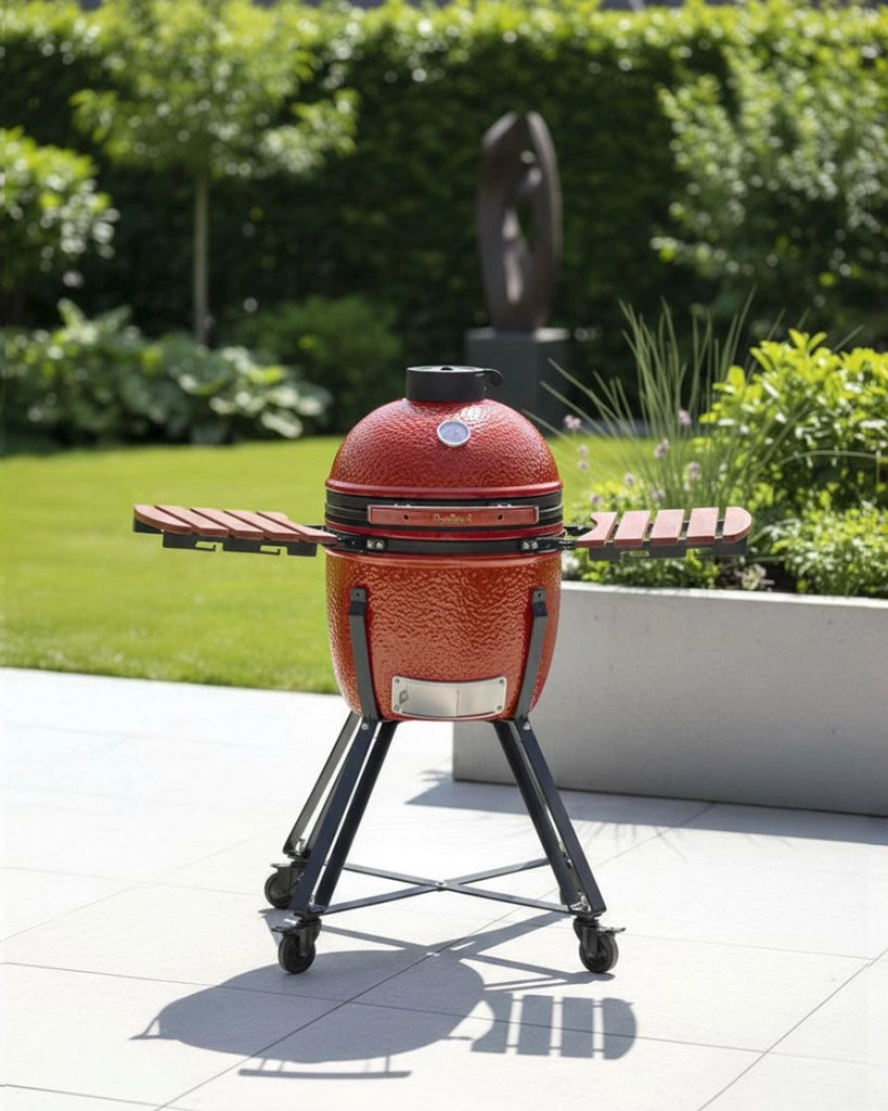 Mini barbecue da esterno in ceramica a carbone con coperchio termometro e griglia di cottura colore rosso