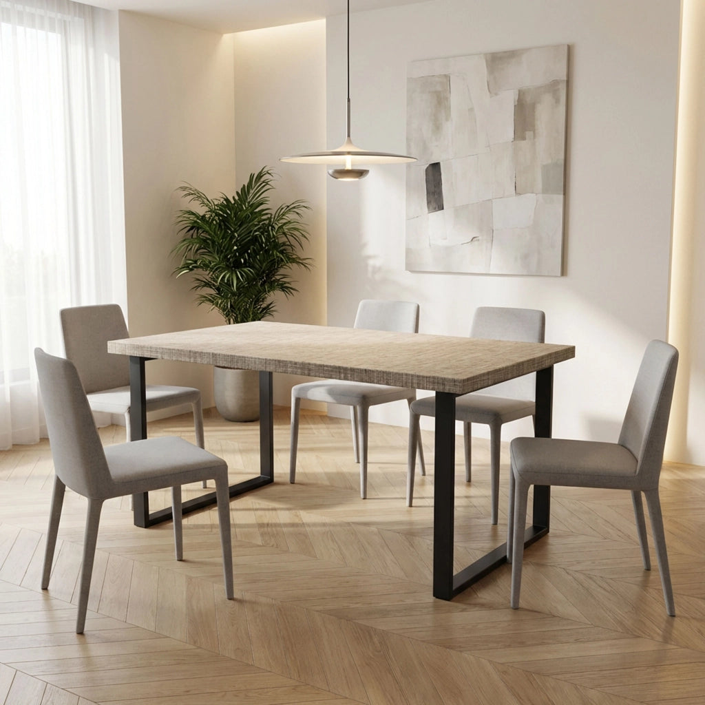 Tavolo da pranzo in legno e metallo con piedi squared neri 160x90 cm Grigio Testurizzato