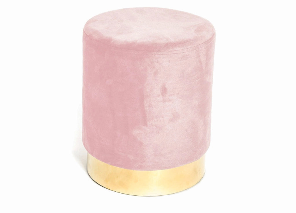 Pouf Salotto/Camera Rotondo Imbottito Modello Cilindro Velvet In Tinta Unita - Pouf - Rosa Antico