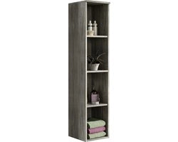 Pannello da Bagno in Legno Appeso - Armadio da Bagno - Finitura Argento Lucido - Progettato per Risparmiare Spazio - Diametro ca. 30 cm x 136 cm x 31 cm