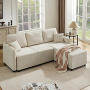 Divano angolare 3 posti in ciniglia con seduta relax e cuscini inclusi struttura in legno beige chiaro compatto