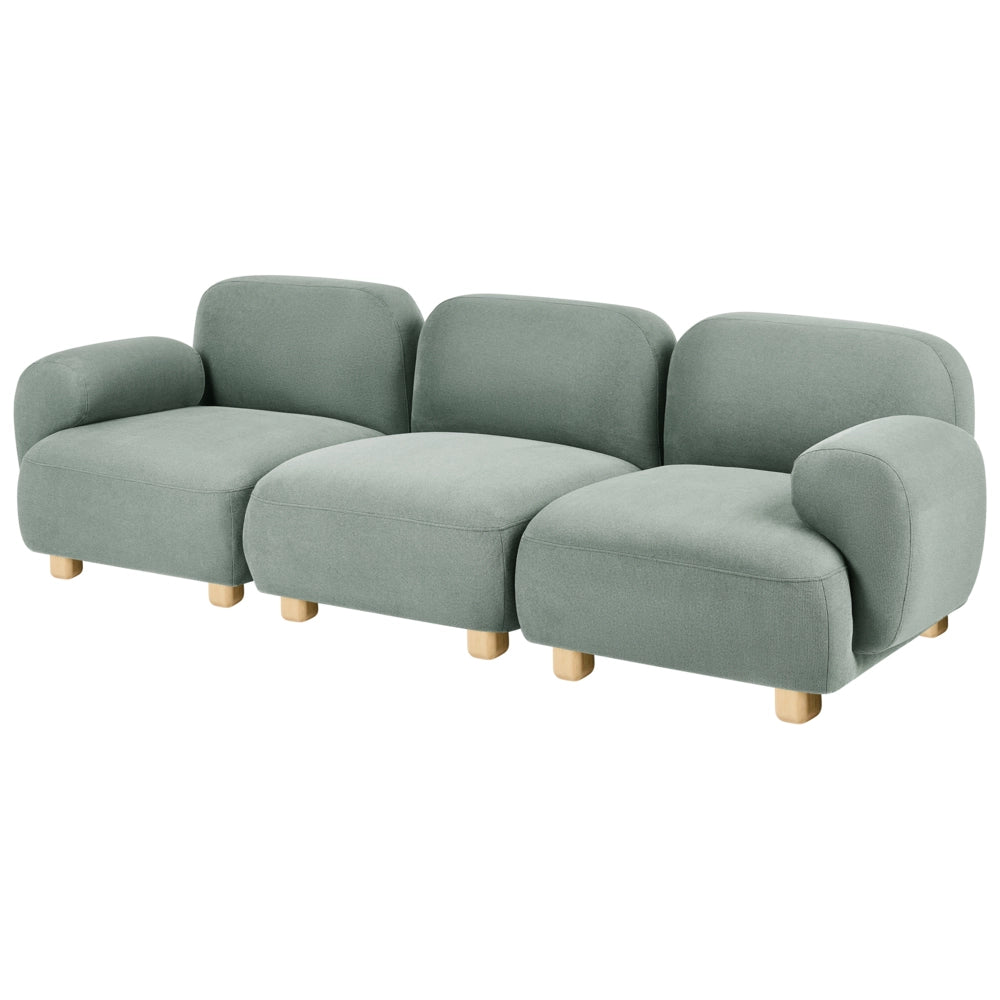 Divano componibile a 3 posti in tessuto due moduli angolari gambe in legno verde chiaro stile moderno