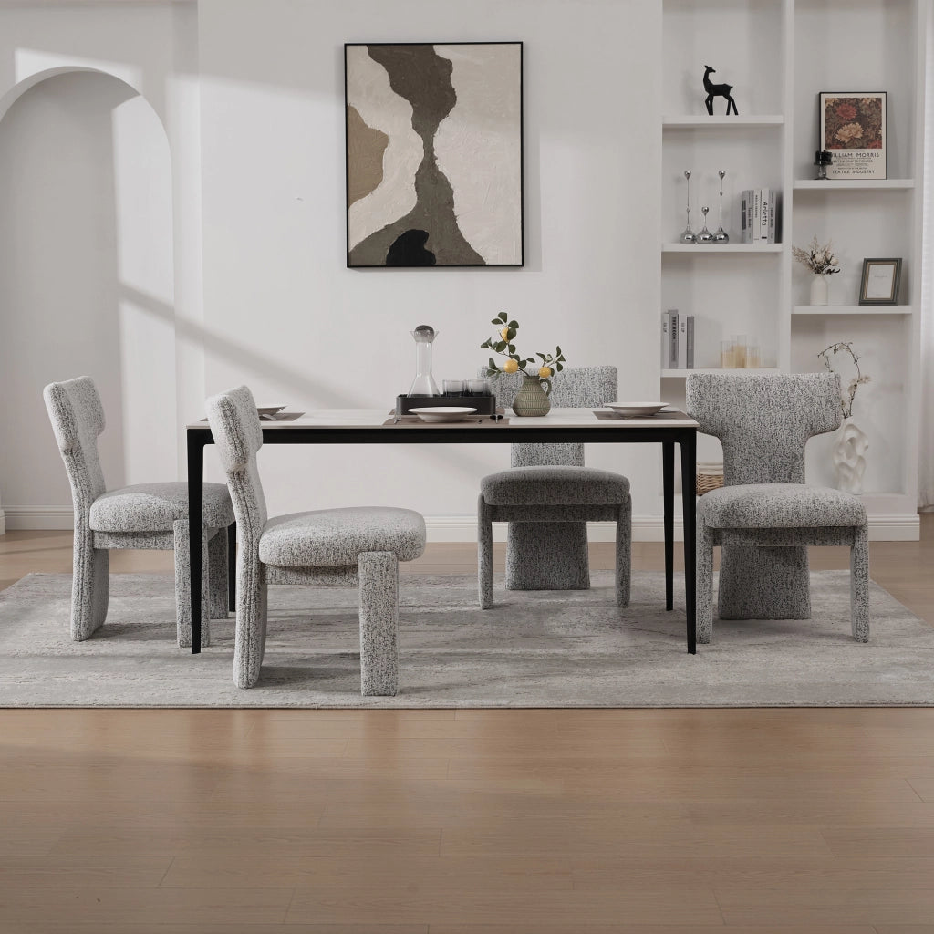 Set 2 Poltrone Imbottite in Chenille ¨C MINIMAL ¨C Senza Braccioli, Schienale Curvo, Bianco e Nero