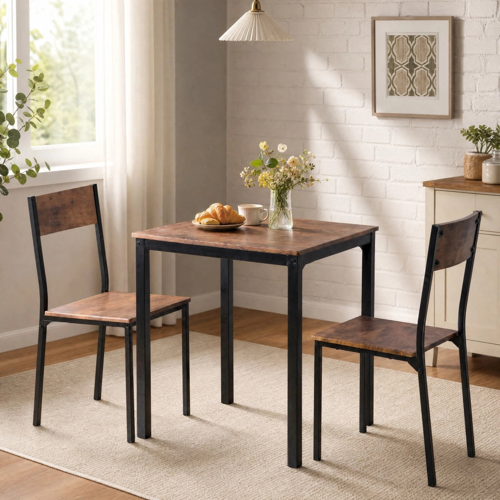 Set tavolo da pranzo con 2 sedie marrone, 70 x 70 cm
