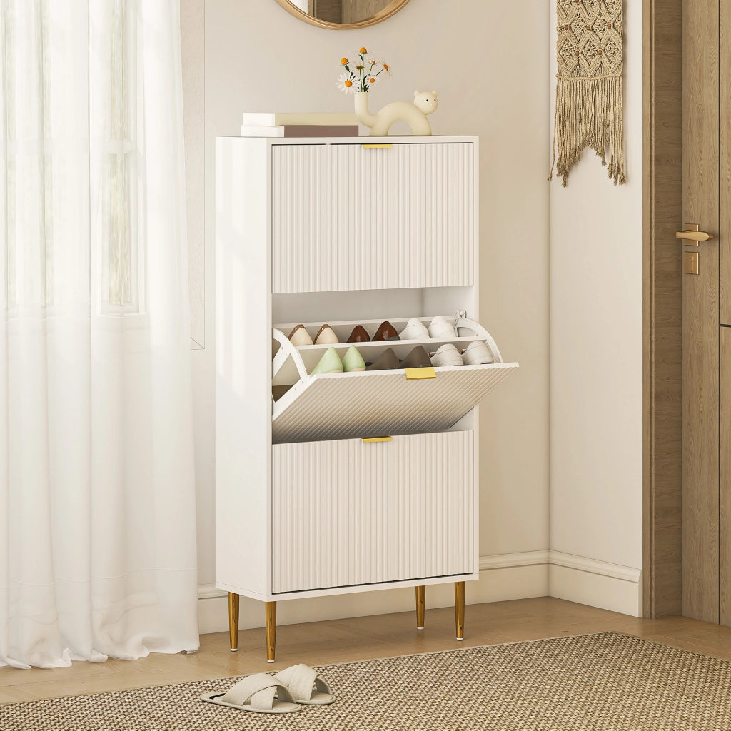 Scarpiera Slim per 18 Paia di Scarpe 60x24x128 cm con 3 Cassetti a Ribalta in MDF Bianco