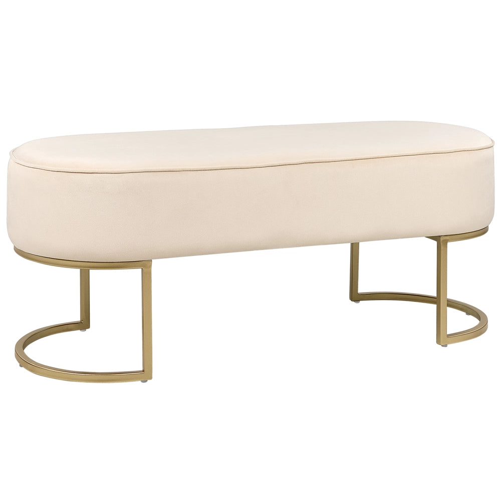 Panca imbottita beige chiaro con gambe in metallo dorato glamour soggiorno camera da letto