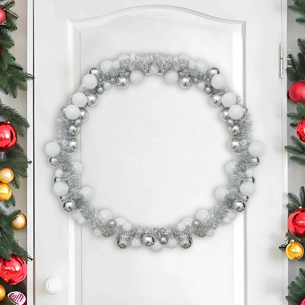 Ghirlanda di Palline di Natale Bianco e Argento 186 cm CFW3890930