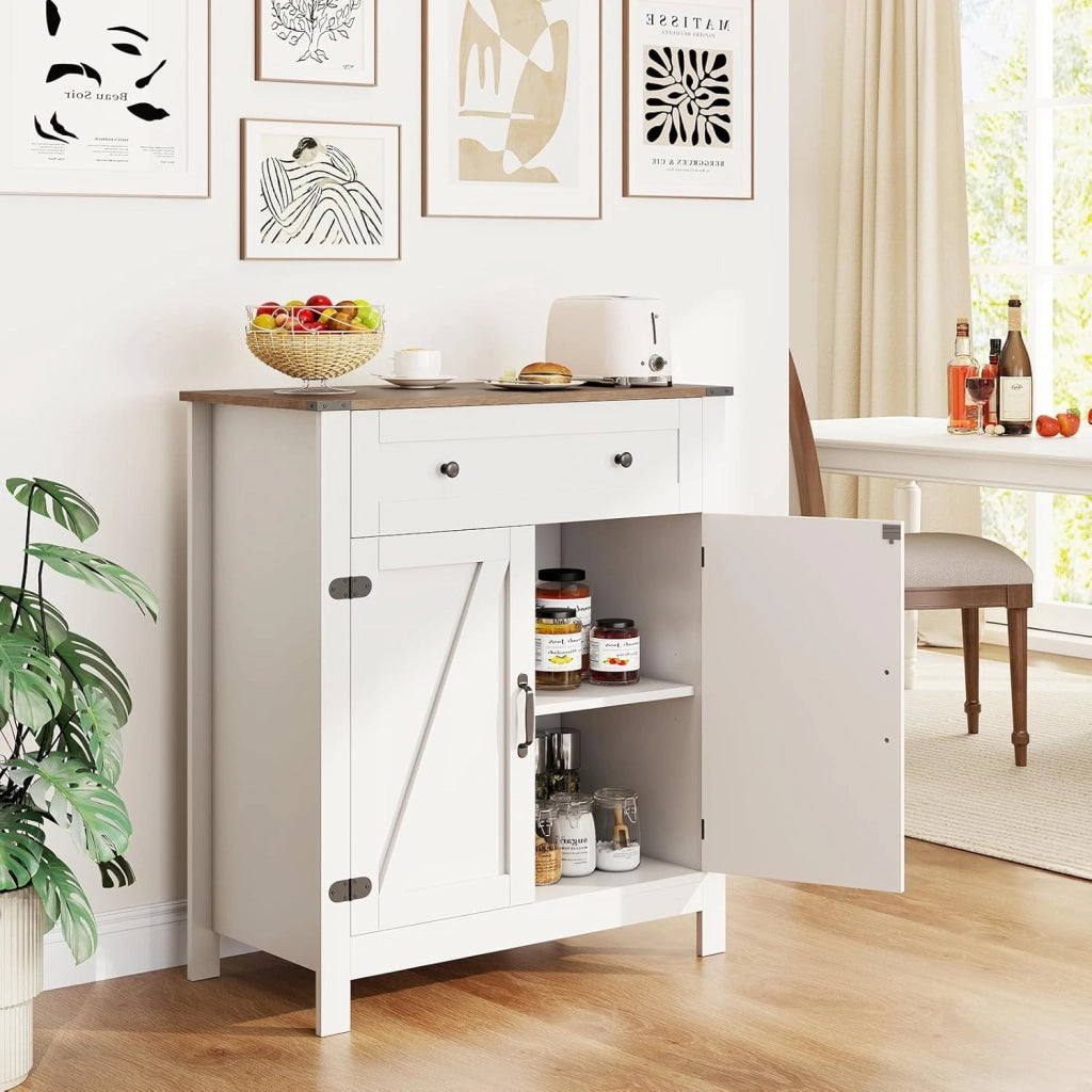 Credenza da Cucina con Ripiano Regolabile a 3 Livelli, Mobile Buffet con 2 Ante, 1 Cassetto, Armadio Dispensa per Sala da Pranzo, Soggiorno, 80 x 40 x 92 cm, Bianco (In 2 Pachhi)