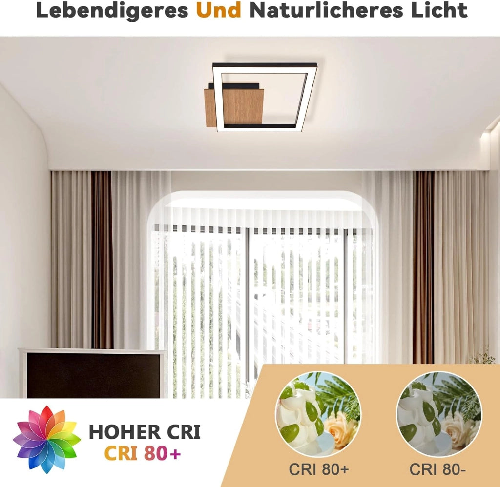 ZMH Lampada da Soffitto LED 3000K Luce Calda Moderna 12W Piccola in Legno Quadrata Nera per Corridoio Soggiorno