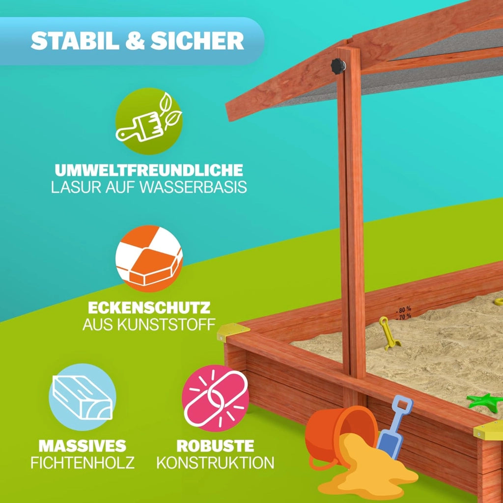 ® Sabbiera con Tetto 140x140cm Protezione UV 50 Legno Ecologico Sandbox per Bambini Gioco Esterno Playhouse