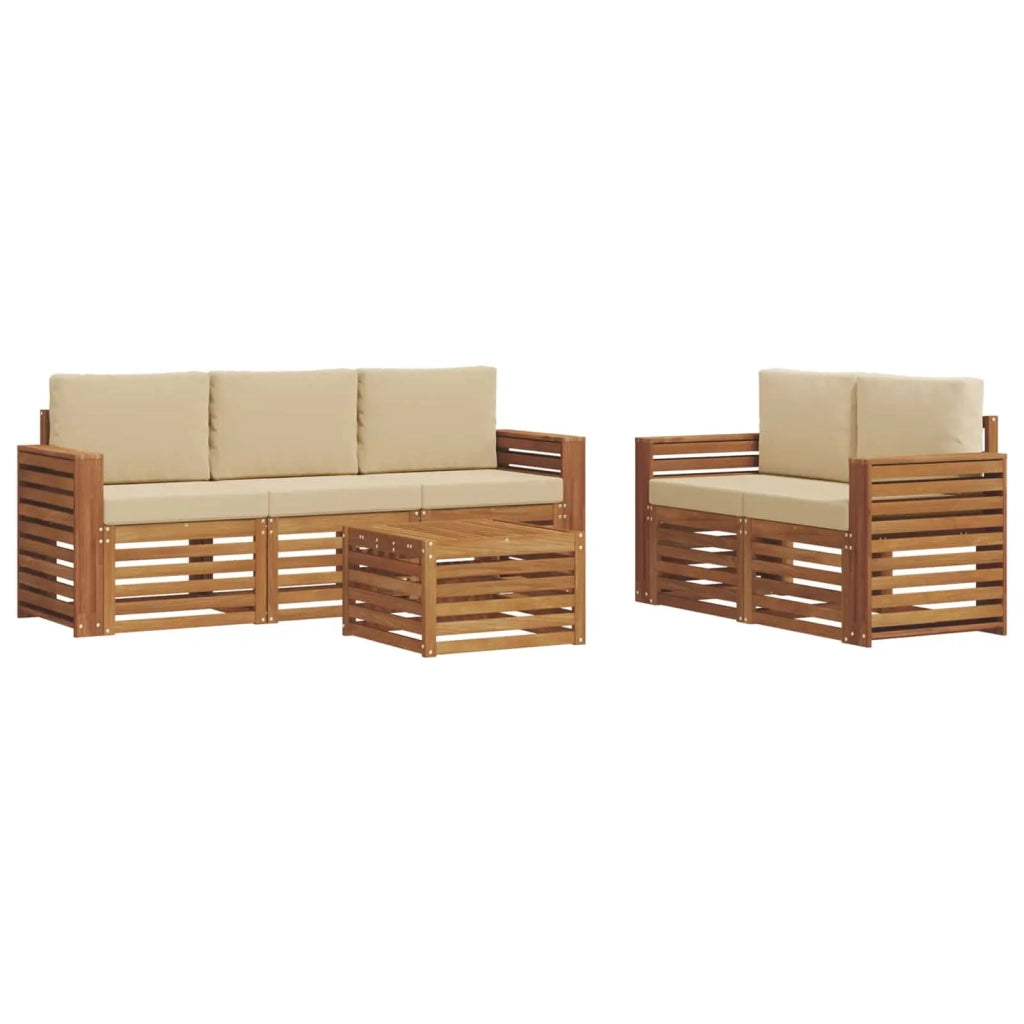 Set divani 6 pcs Naturale e Beige Legno di Acacia Massello