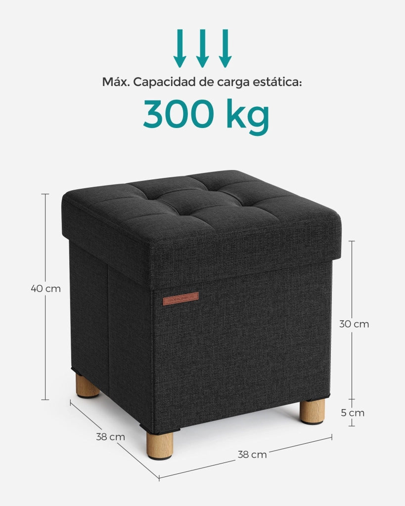 Pouf/sgabello contenitore con poggiapiedi panca pieghevole con contenitore 38 x 38 x 40 cm per soggiorno/camera da letto nero 12_0007285