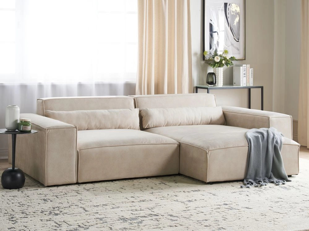 Divano angolare modulare a 2 posti a sinistra Divano componibile in velluto beige con gambe nere Soggiorno moderno