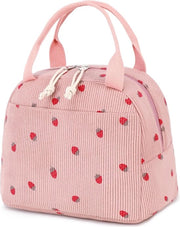 Borsa Insolata a Punti con Disegno di Fragola - Borsa a Corduroy Rosa per Lavoro, Scuola e Pic Nic