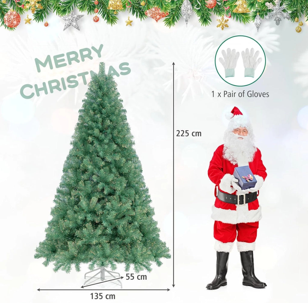Albero di Natale Artificiale 180/225 cm, Albero di Natale con 250/550 Luci LED e 688/1300 Punte di Rami, Christmas Tree con 8 Modalità di Illuminazione, per Casa, Ufficio (Verde, 225 cm)