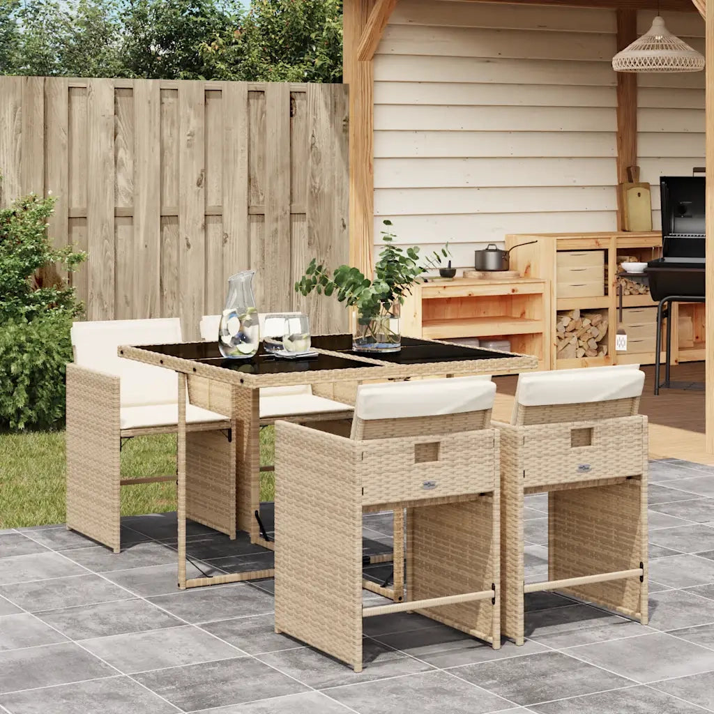 Set da Pranzo da Giardino 5 pz con Cuscini Beige in Polyrattan 3211078