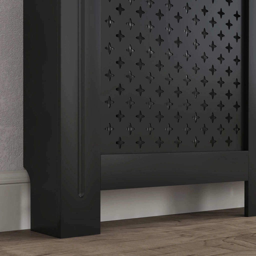 Copritermosifone Traforato a Croce con Ripiano e Fissaggio a Muro 152x19x82 cm in Legno MDF Nero