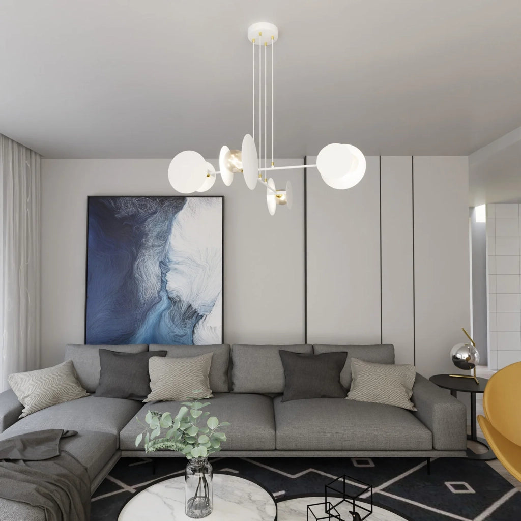 Lampadario Moderno 1 Luce Izanami In Acciaio Bianco Con Bracci