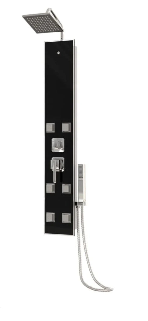 Pannello doccia con soffione rubinetto vetro acciaio inox 130 cm nero 02_0003433