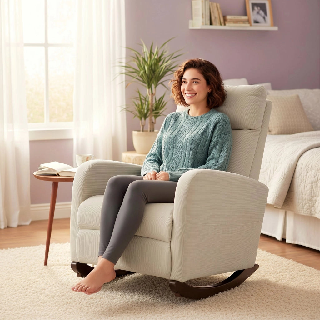 Poltrona dondolo imbottita ¨C zephmum ¨C Beige in tessuto cord