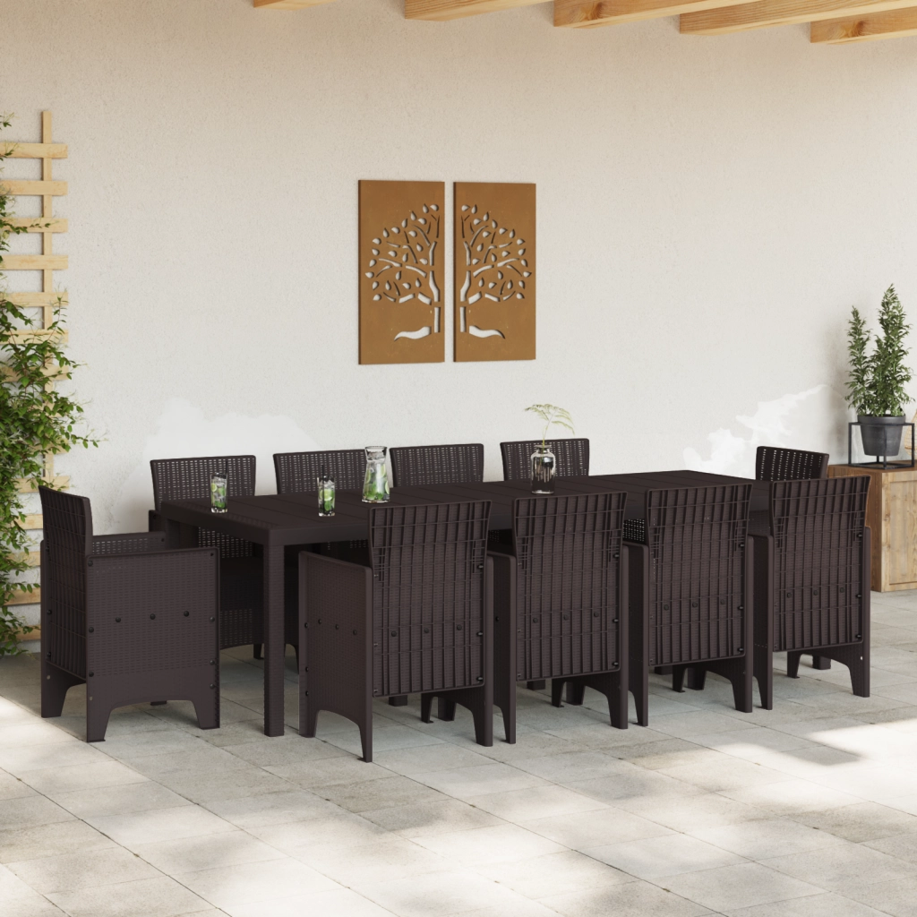 Set da Pranzo da Giardino da 11 Pezzi Marrone Polyrattan